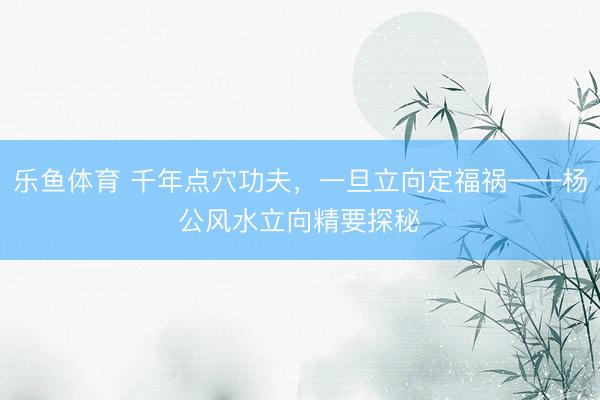 乐鱼体育 千年点穴功夫，一旦立向定福祸——杨公风水立向精要探秘‌